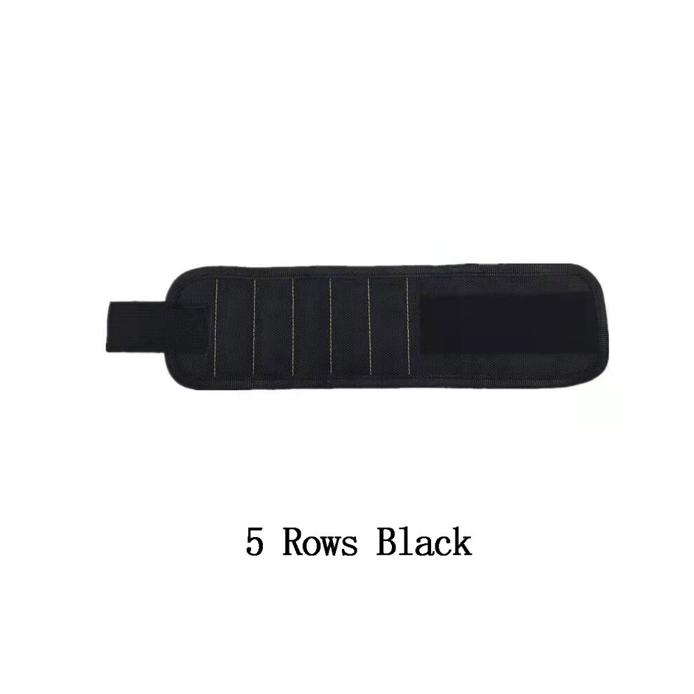 Maxpower (Five Rows Black) Magnetic Wrist With Strong Holds Screws Nails Drill Bit Storage Organizer Support Band Repair Magnetic Tools Bag Bracelet