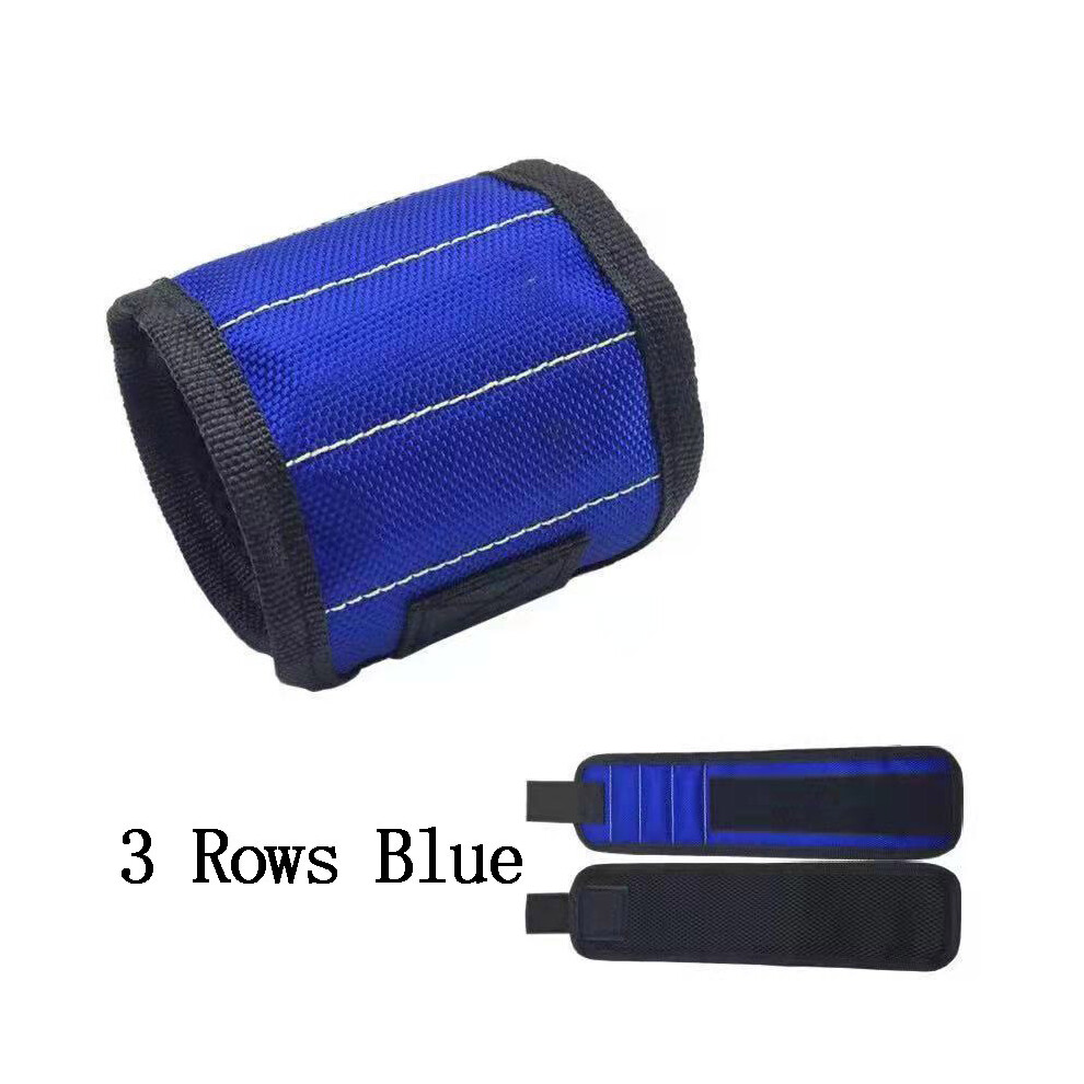 Maxpower (Three Rows Blue) Magnetic Wrist With Strong Holds Screws Nails Drill Bit Storage Organizer Support Band Repair Magnetic Tools Bag Bracelet