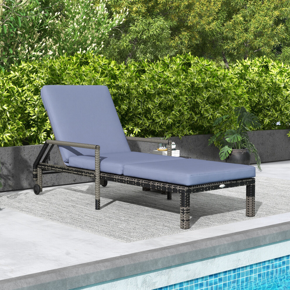 Outsunny Rattan Wicker Chaise Sun Lounger Garden w/ Adjustable Backrest & Wheels