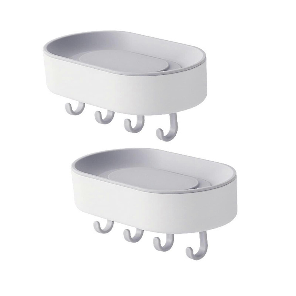 (As show, One size) 2 Pack Soap Holder, Central Raised Soap Dish Design, Shower Wall Bar Soap Holder for Shower(Grey)-image-OPC-PG8WGNX-NEW