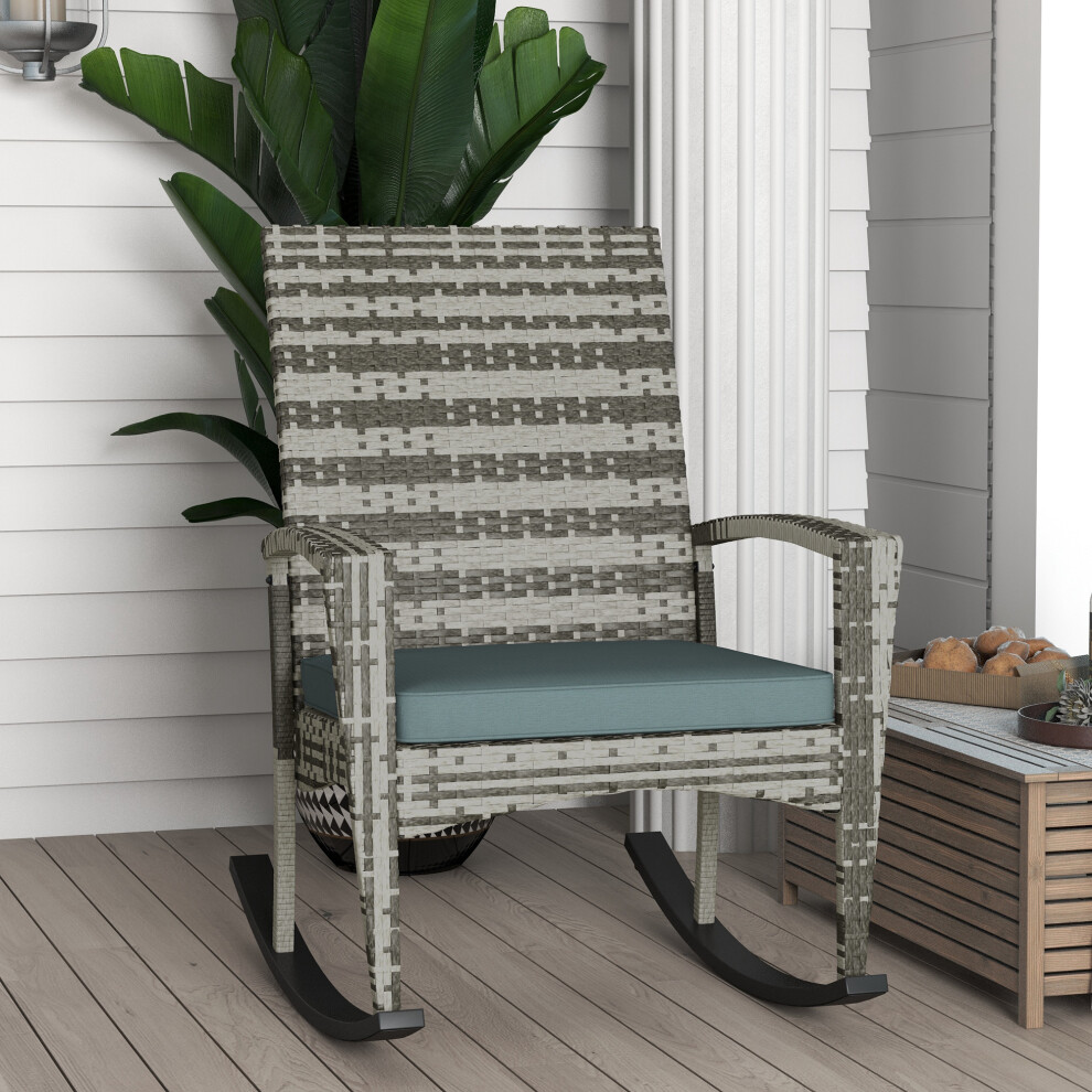 Outsunny Garden Rattan Rocking Chair, Bistro Recliner Rocker Furniture Seater