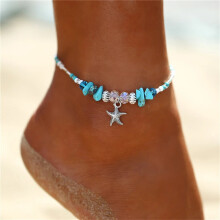 (AYF506) New Boho Double Heart Anklets for Women Vintage Shell Starfish Ankle Bracelet on Leg Chain