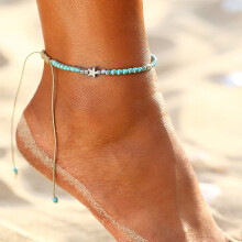 (AYF582HB) New Boho Double Heart Anklets for Women Vintage Shell Starfish Ankle Bracelet on Leg Chain