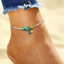 (AYBJ252) New Boho Double Heart Anklets for Women Vintage Shell Starfish Ankle Bracelet on Leg Chain