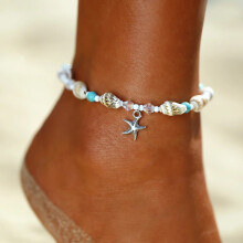 (AYF505) New Boho Double Heart Anklets for Women Vintage Shell Starfish Ankle Bracelet on Leg Chain