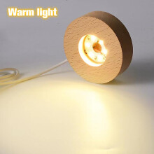 (Warm light(Round), One size) Wooden LED Light Display Base Crystal Glass Resin Art Ornament Wooden Night Lamp