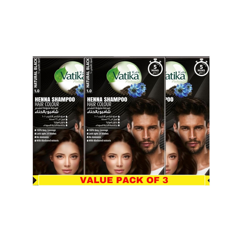 Black Vatika Naturals Vatika Naturals Henna Colour Shampoo (3 X 20Ml) | With Seed Extracts | 100% Grey Coverage In 5 Minutes