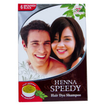 Henna Speedy Hair Dye Shampoo - 6 Brownish Black | 1 Box (12 Pack) | Fast & Easy Hair Color | Natural Henna Formula for Long-Lasting, Rich Color