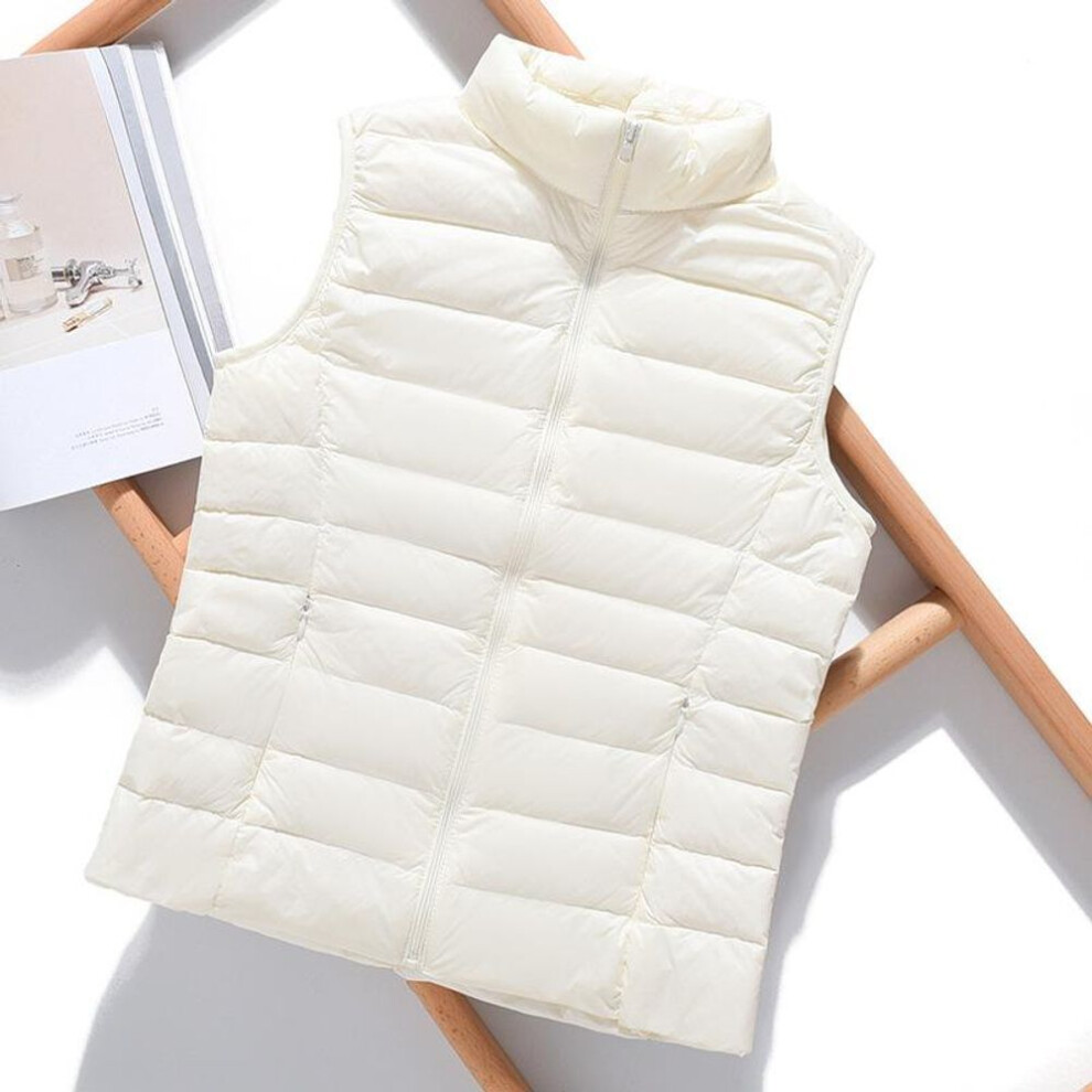 (white, XS) Lightweight Solid Color Women&apos;s Down Vest Short Vest Standing Collar Vest Lightweight 90% White Duck Down Coats Jacket