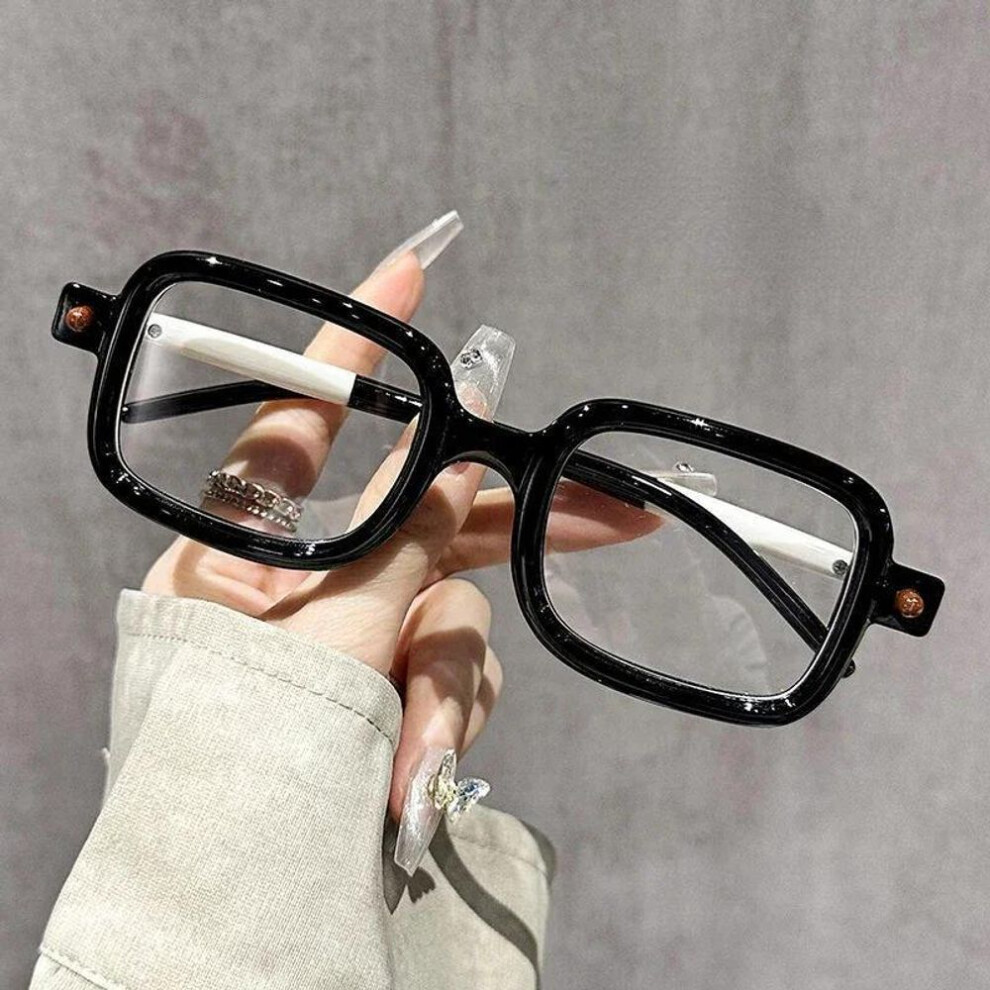 (as the picture, +350) Unisex Square Frame Reading Glasses Men Ultralight Anti-blue Light Computer Glasses Women Trend Stylish Presbyopia 0+1.0+1.5+4.0