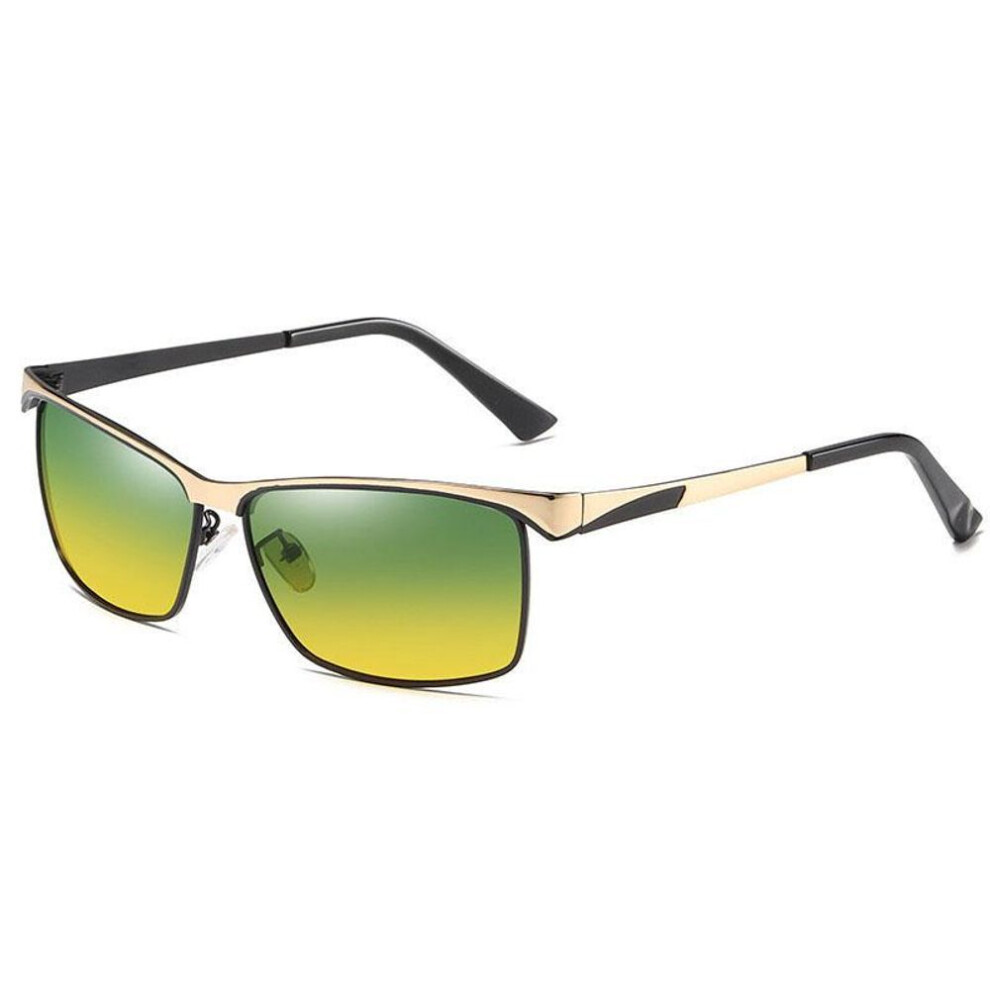 (gold) New Fashion Day Night Polarized Sunglasses Reverse High Beam Driving Glasses Men&apos;s Party Glasses Anti-fingerprint Scratch Resistance Lens Glasses