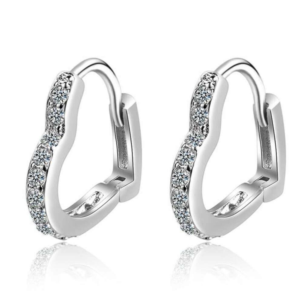 (silver) ANENJERY Copper Prevent Allergy Earrings Zircon Heart Shaped Small Hoop Earrings For Women S-E1069