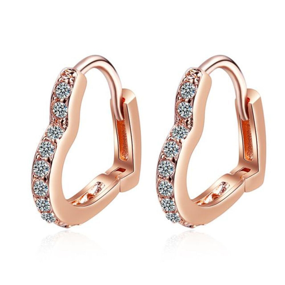 (rose gold) ANENJERY Copper Prevent Allergy Earrings Zircon Heart Shaped Small Hoop Earrings For Women S-E1069