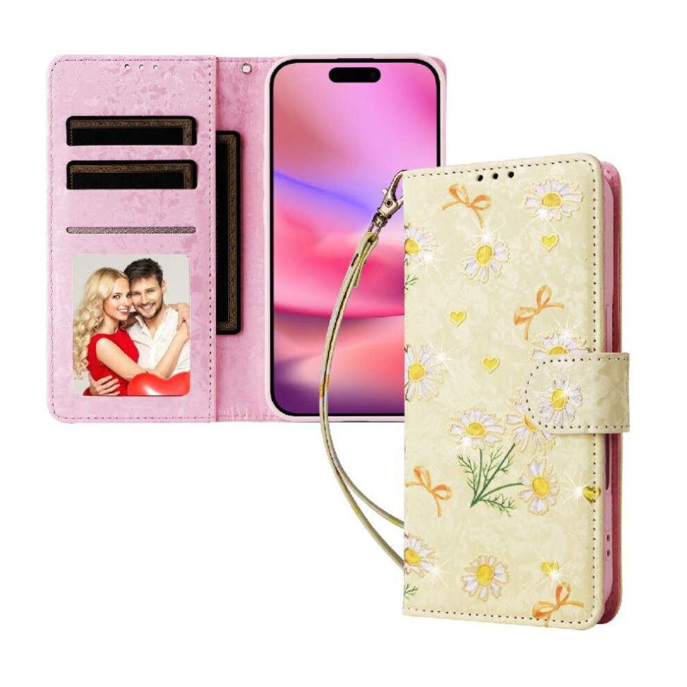 (C3 ) Compatible With Iphone 16E Wallet Phone Case Painted Flower Rfid Blocking 1 Bill Compartment 3 Card Slots Magnetic Closure 764549510368
