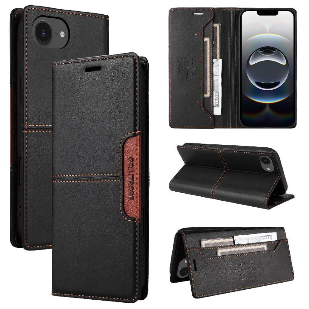 (Black) Flip Case For Iphone 16E Flip Cover Rfid Blocking Wallet Shockproof Black 764549510436