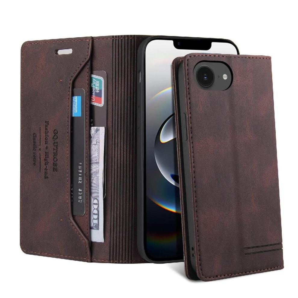 (Brown) Case For Iphone 16E Premium Leather Kickstand Premium Leather Two Card Slots Brown 764549510450