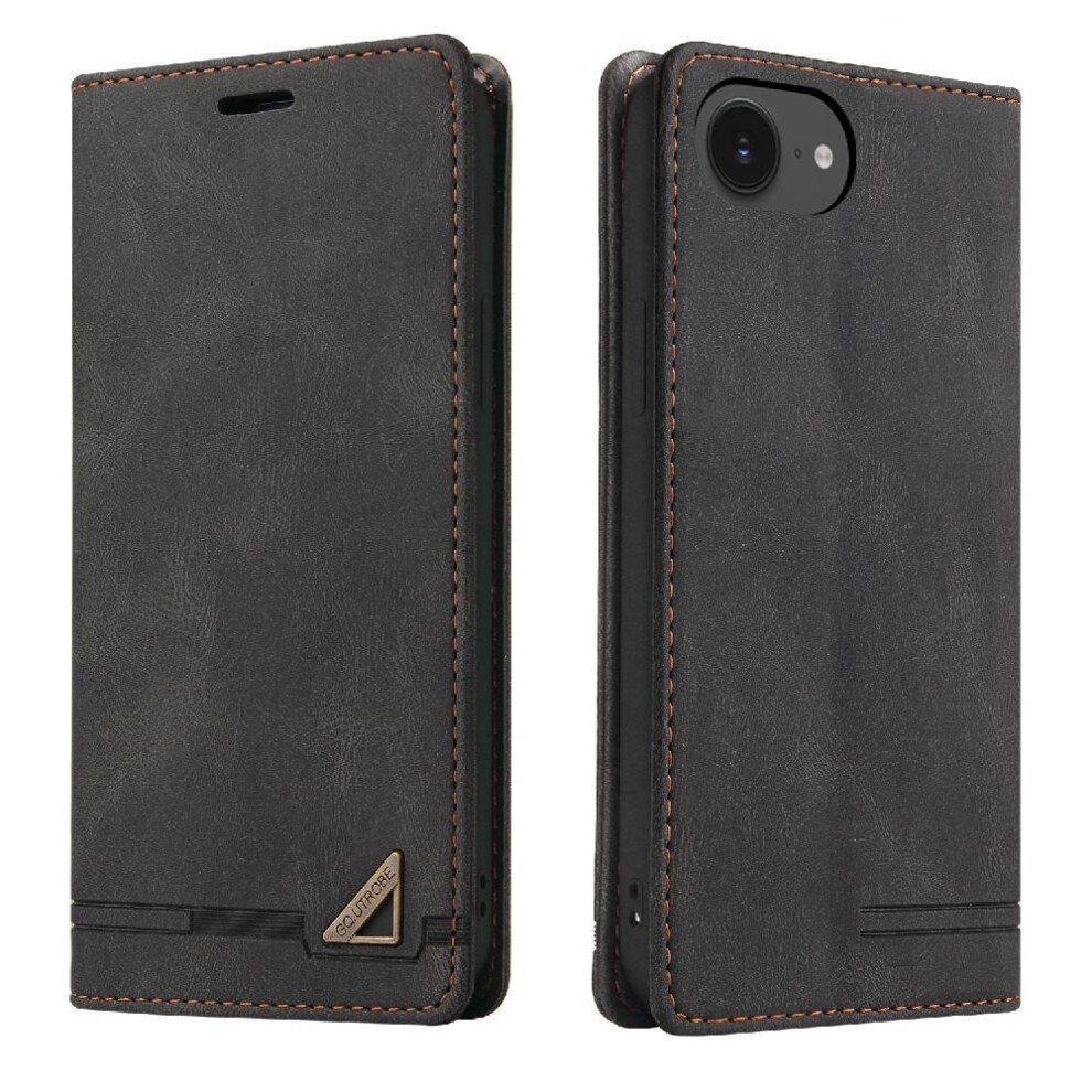 (Black) Case For Iphone 16E Premium Leather Kickstand Premium Leather Two Card Slots Black 764549510474
