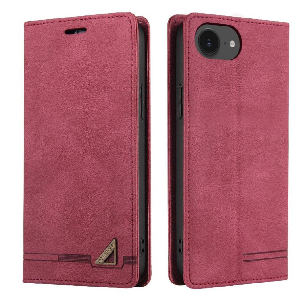 (Red) Case For Iphone 16E Premium Leather Kickstand Premium Leather Two Card Slots Red 764549510481