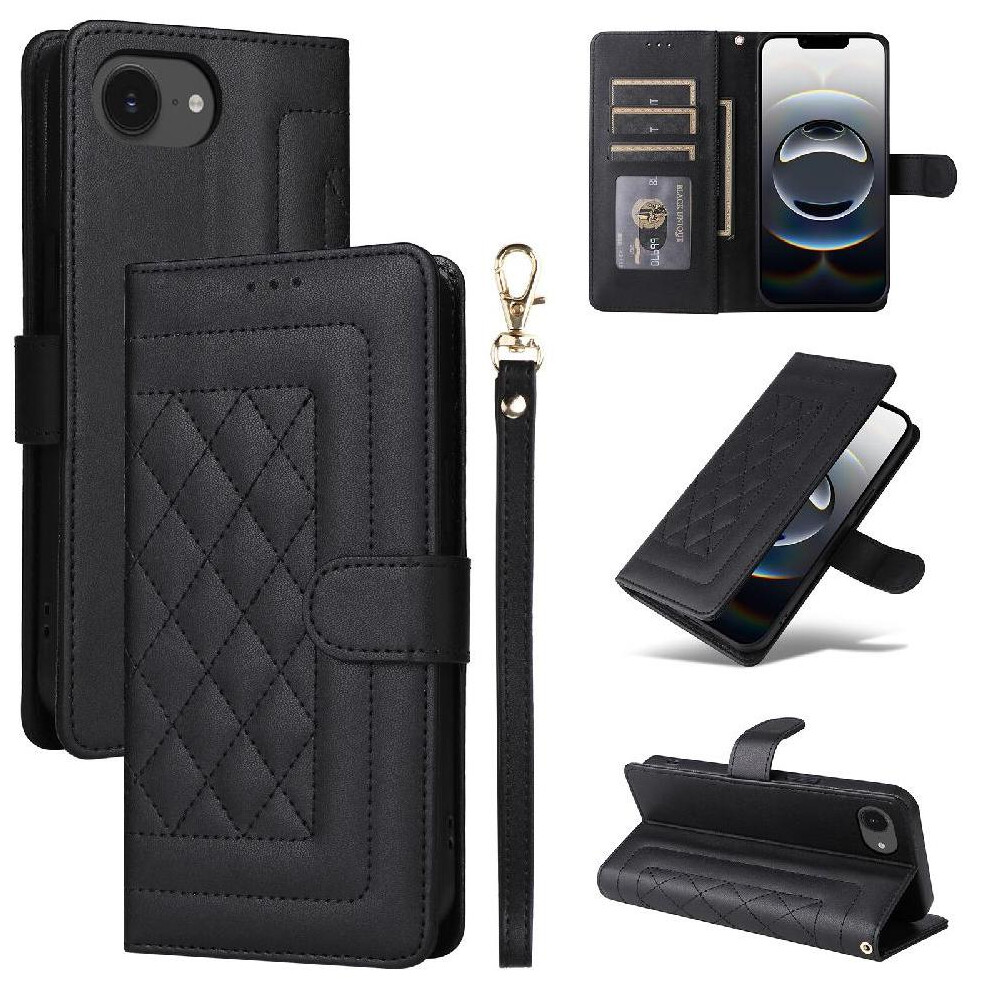 (Black) Flip Case For Iphone 16E Flip Cover Simple Business Wallet Leather Case Shockproof Black 764549510597