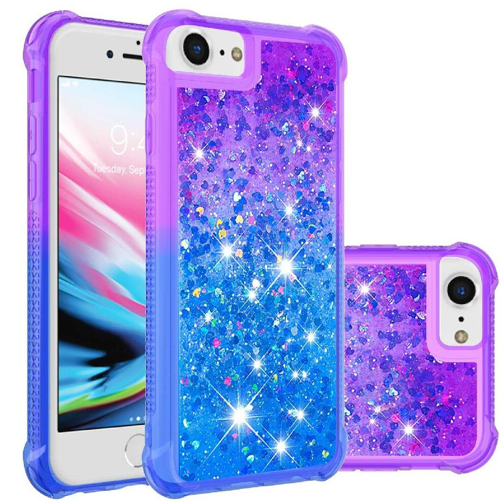 ( Purplish) Compatible With Iphone 16E Case Funny Bling Shiny Crystal Flowing Sparkle Moving Cover Clear Bumper Liquid Glitter Blue 764549510832
