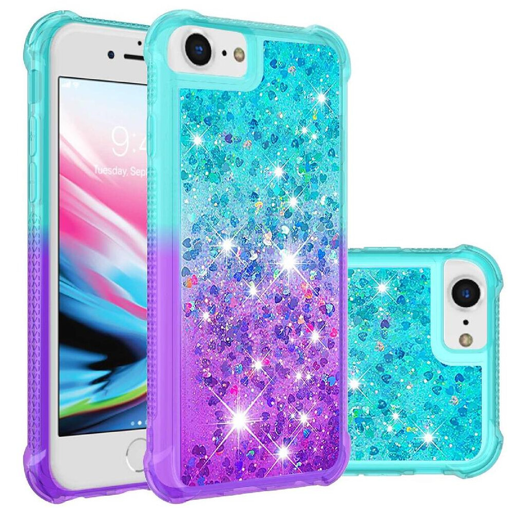 (Purplish ) Compatible With Iphone 16E Case Funny Bling Shiny Crystal Flowing Sparkle Moving Cover Clear Bumper Liquid Glitter Blue 764549510825