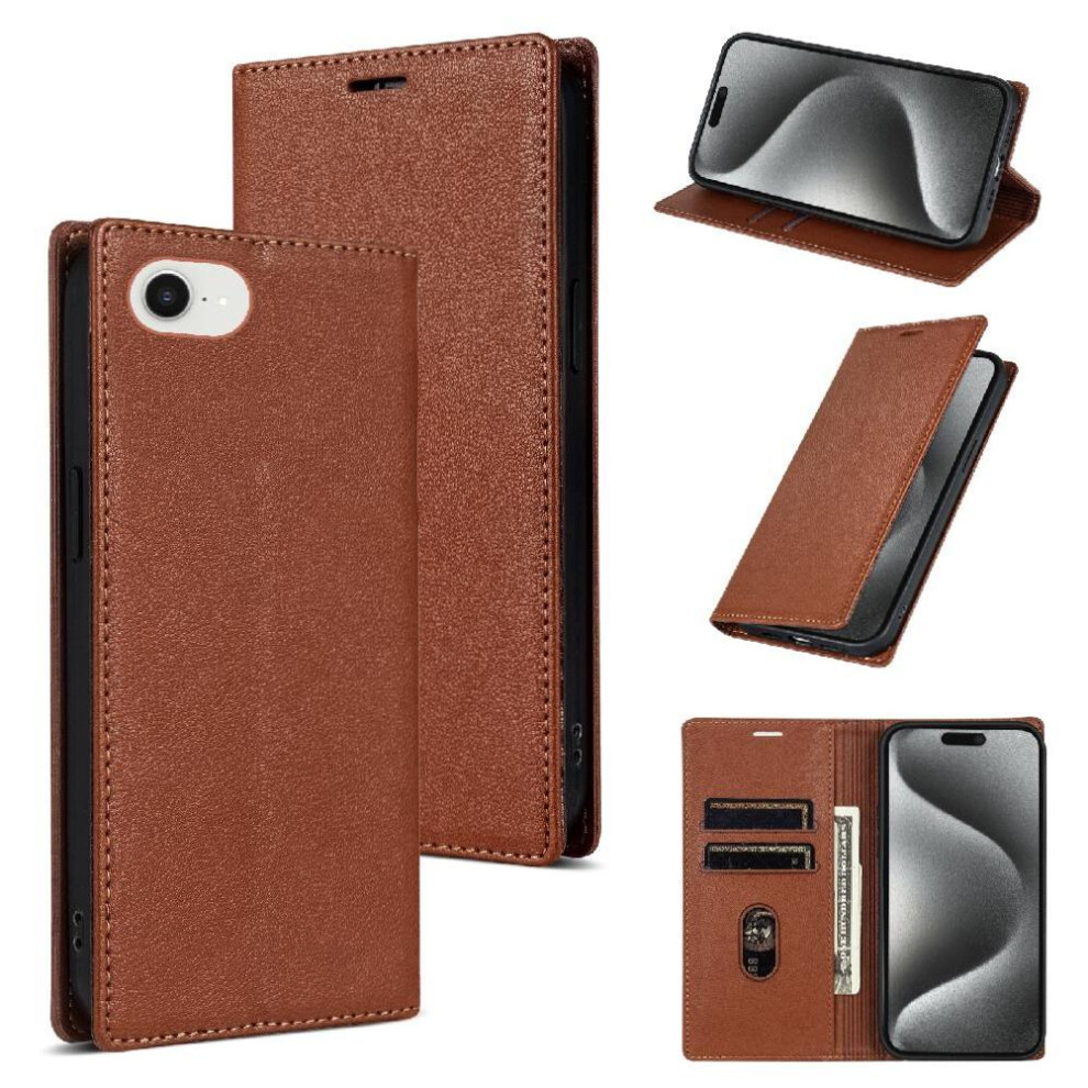 (Brown) Business Style Case For Iphone 16E Flip Case Magnetic Closure Card Holder Kickstand Shockproof Brown 764549510856