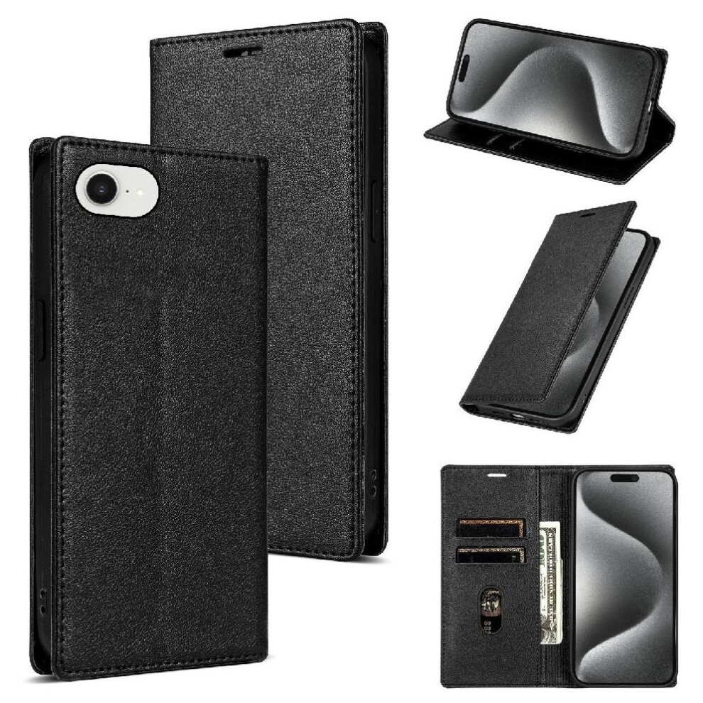 (Black) Business Style Case For Iphone 16E Flip Case Magnetic Closure Card Holder Kickstand Shockproof Black 764549510894