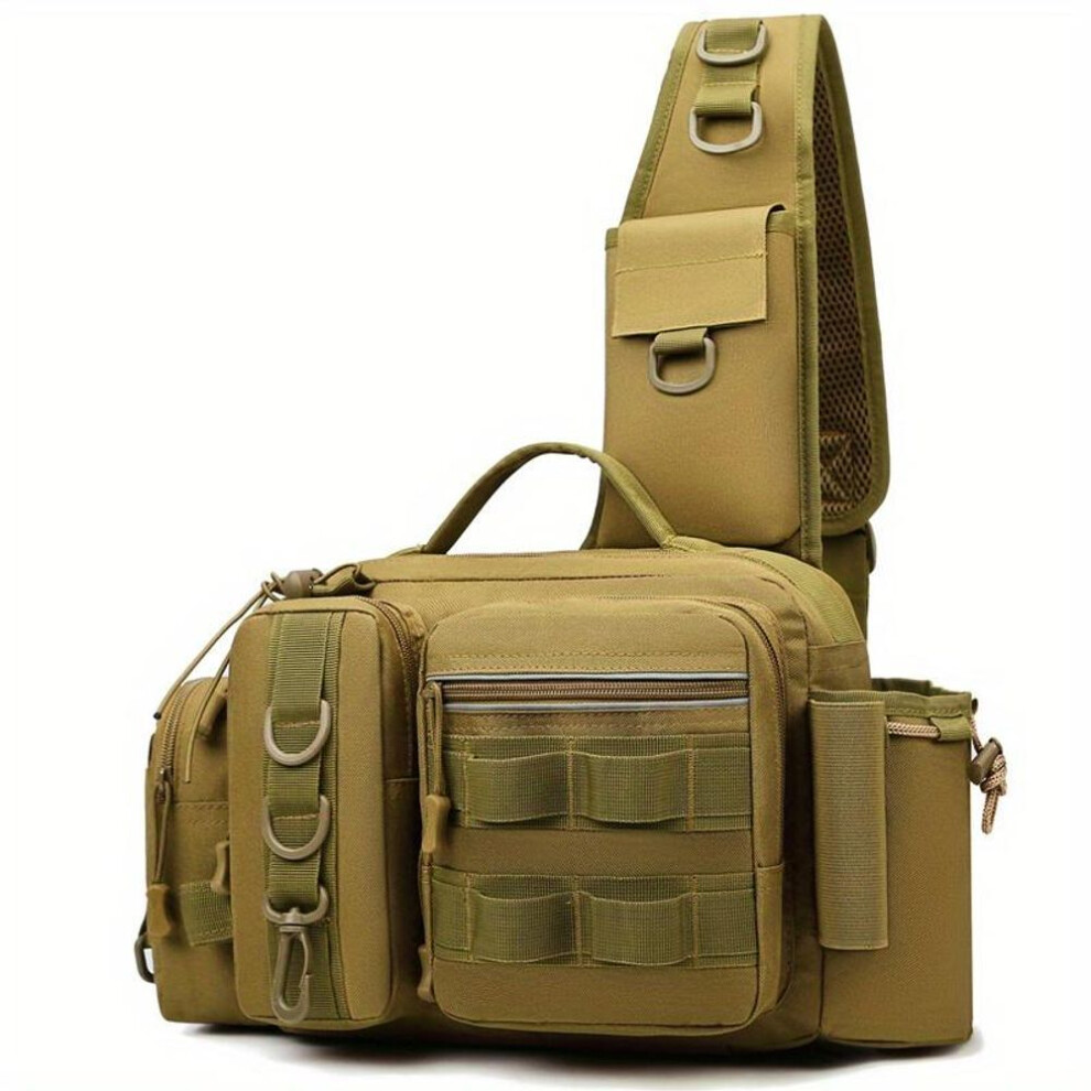 (khaki) Waterproof Multi-functional Fishing Backpack for Fishing, Climbing, Hiking & Camping - Convenient Tackle Storage Bag with Multiple Compartments