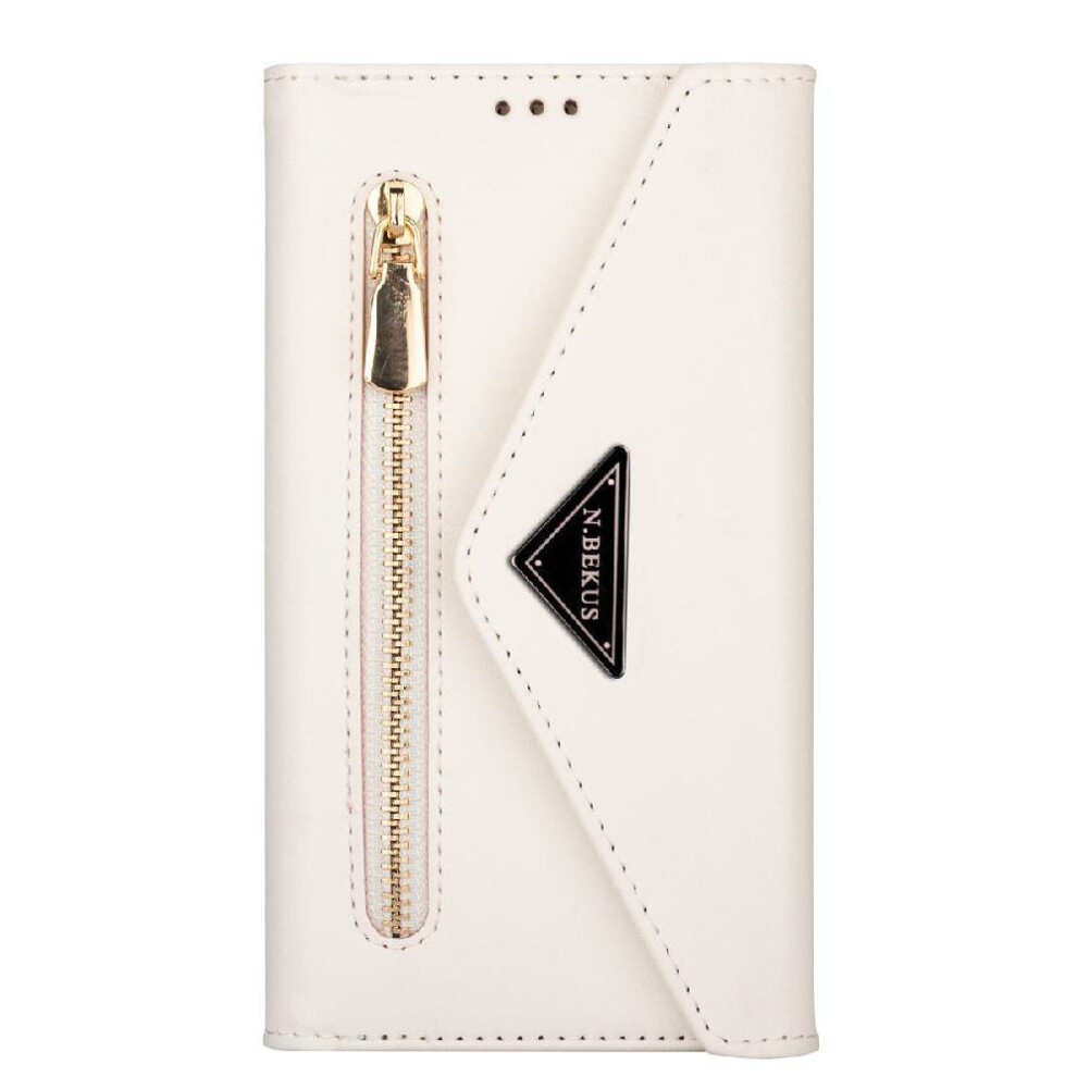 (White) Zipper Pocket Case For Iphone 16E Wrist Strap Kickstand Shockproof Magnetic Closure Protective Cover White 764549511204