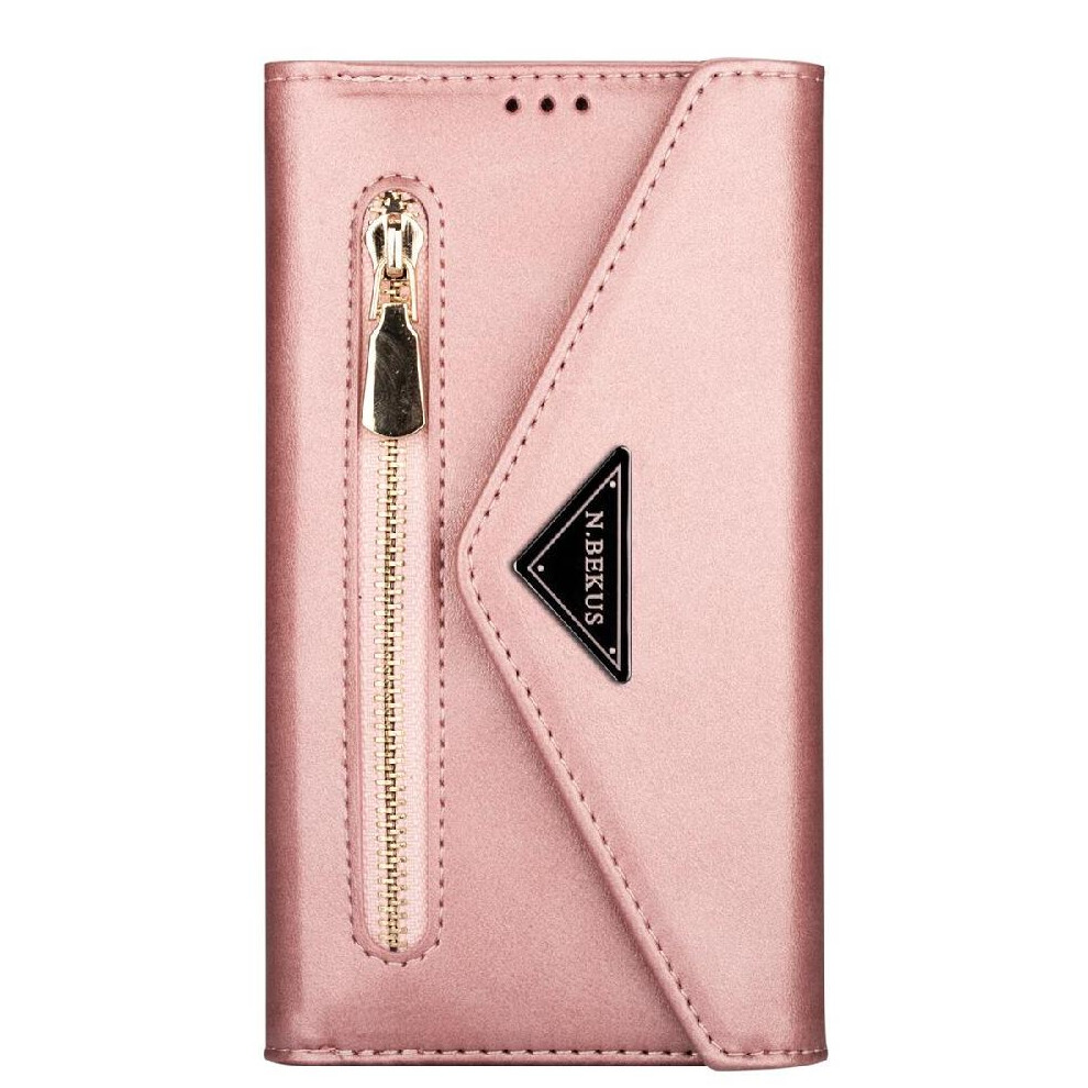 (Rose ) Zipper Pocket Case For Iphone 16E Wrist Strap Kickstand Shockproof Magnetic Closure Protective Cover Gold 764549511211