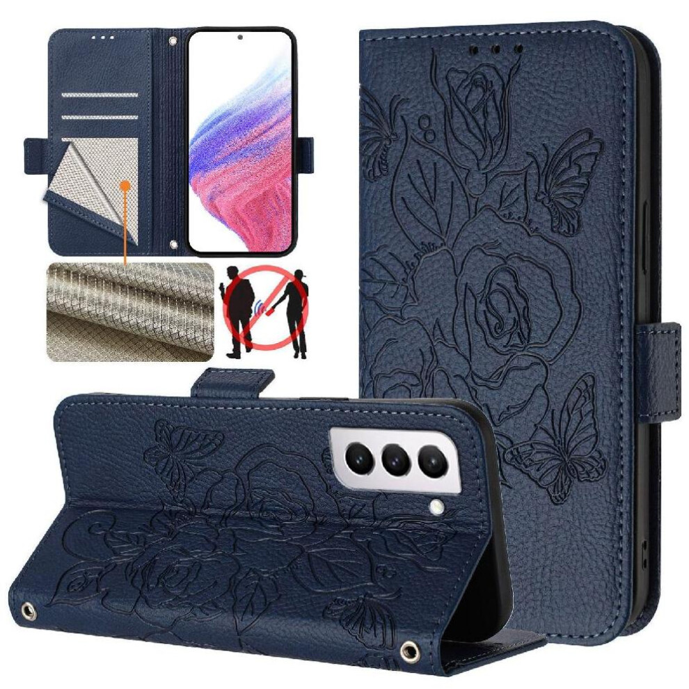 (Dark ) Case For Samsung Galaxy S21 Fe 5G Pu Leather Magnetic Wallet With Credit Card Slot Blue 764549511549
