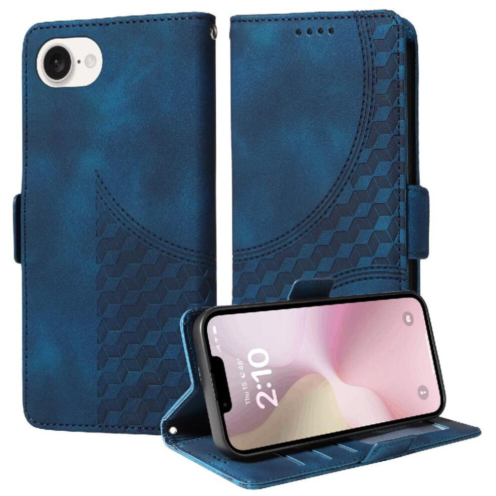 (Blue) Case For Iphone 16E Quilted Pattern Leather Protective Cover Card Slot Holders Blue 764549511631