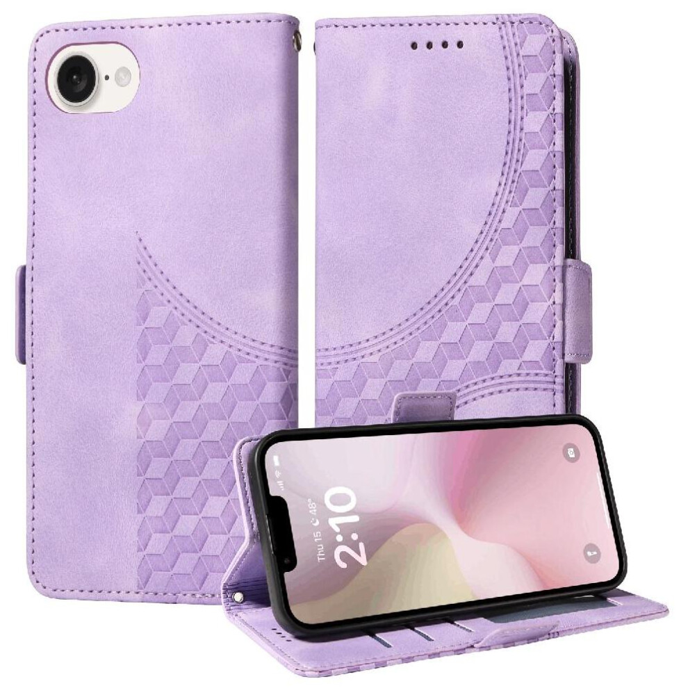 (Purple) Case For Iphone 16E Quilted Pattern Leather Protective Cover Card Slot Holders Purple 764549511662