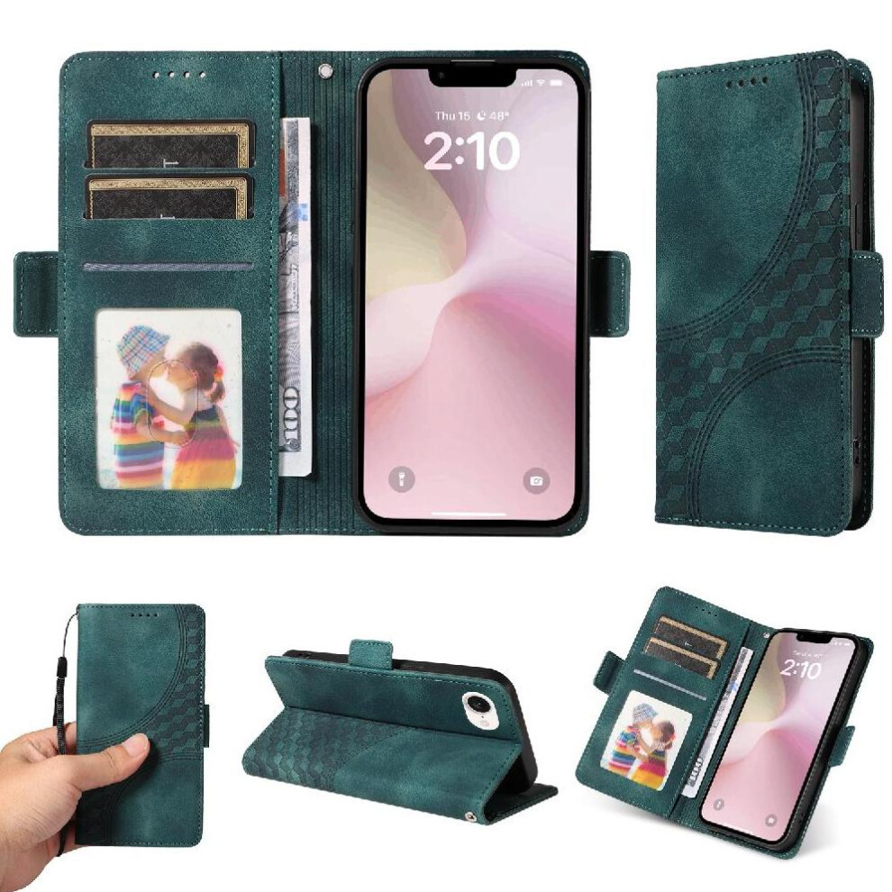 (Green) Case For Iphone 16E Quilted Pattern Leather Protective Cover Card Slot Holders Green 764549511624