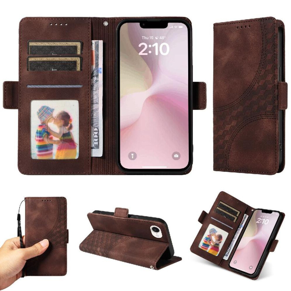 (Brown) Case For Iphone 16E Quilted Pattern Leather Protective Cover Card Slot Holders Brown 764549511655