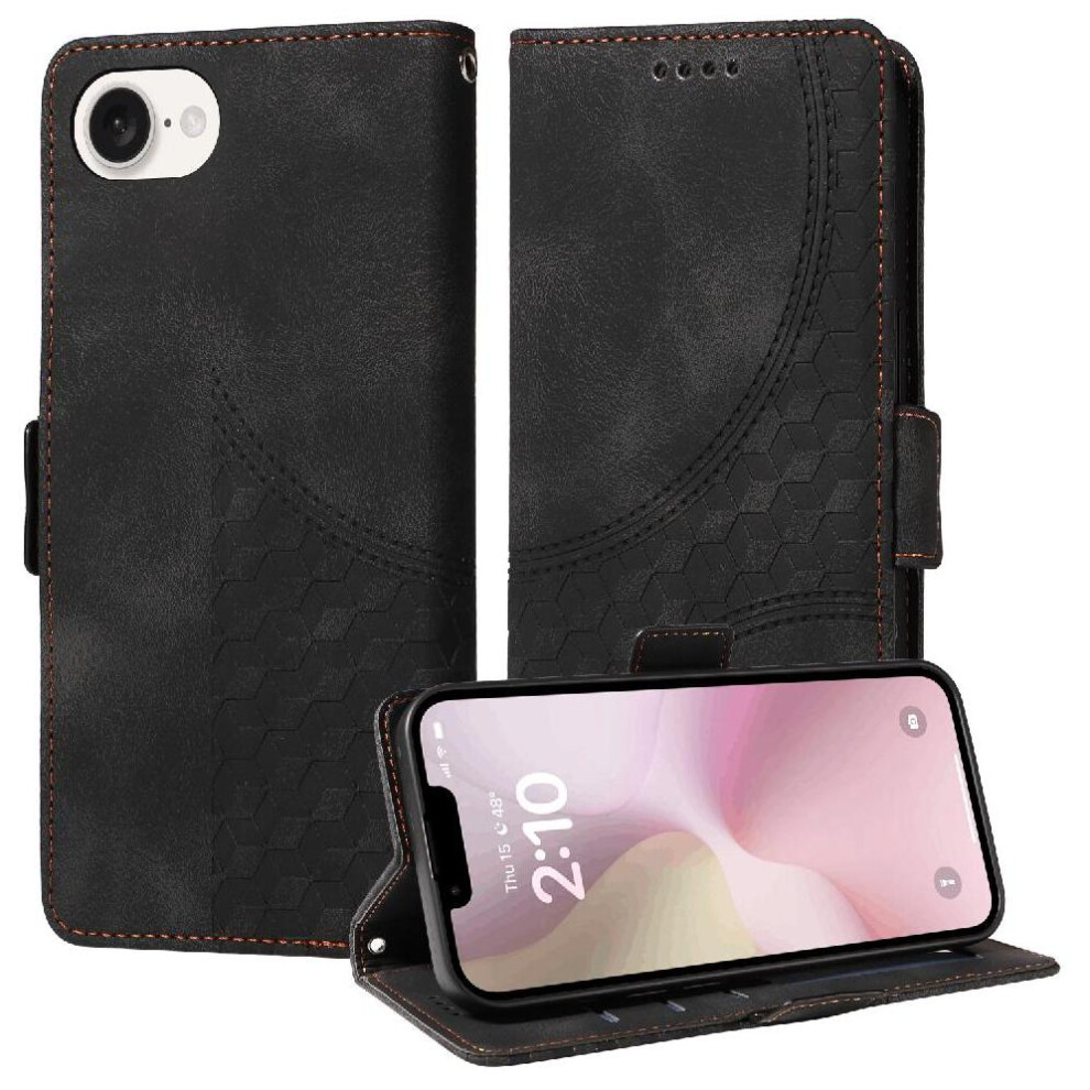 (Black) Case For Iphone 16E Quilted Pattern Leather Protective Cover Card Slot Holders Black 764549511648