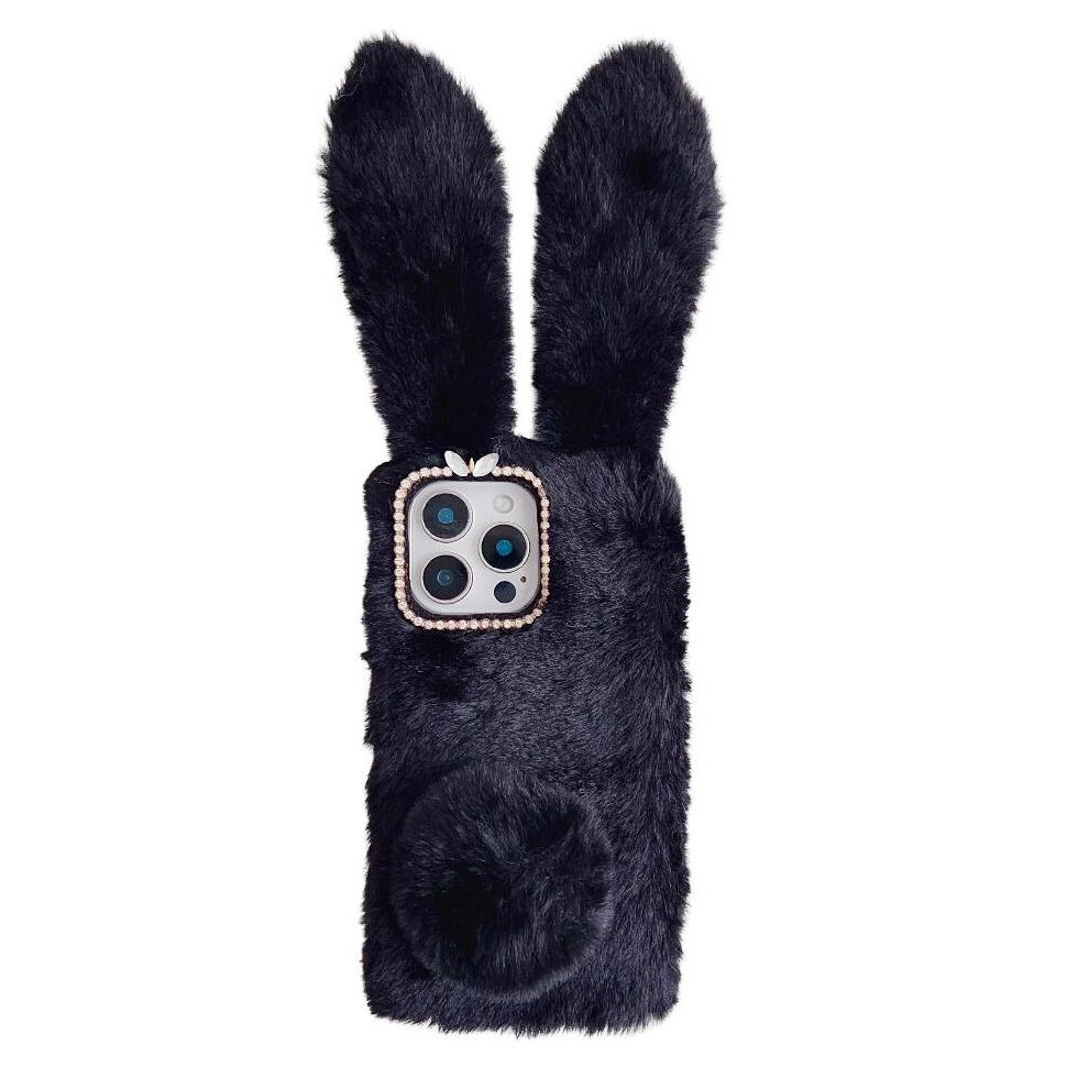 (Black) Case For Iphone 16E Cute Plush Rabbit Ears Plush Phone Case Autumn And Winter Black 764549511822
