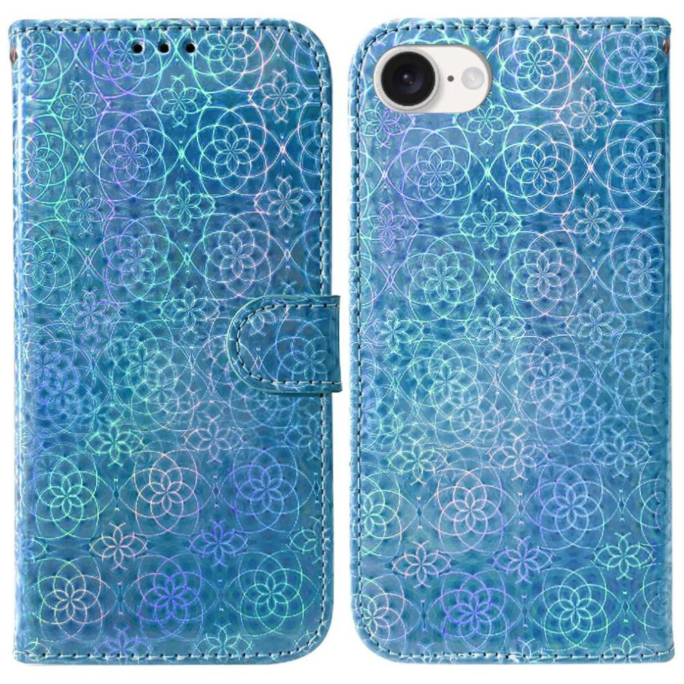 (Blue) Flip Case For Iphone 16E Premium Pu Leather Glitter Colorful Wallet Case Card Slot Stand Holder Blue 764549512157