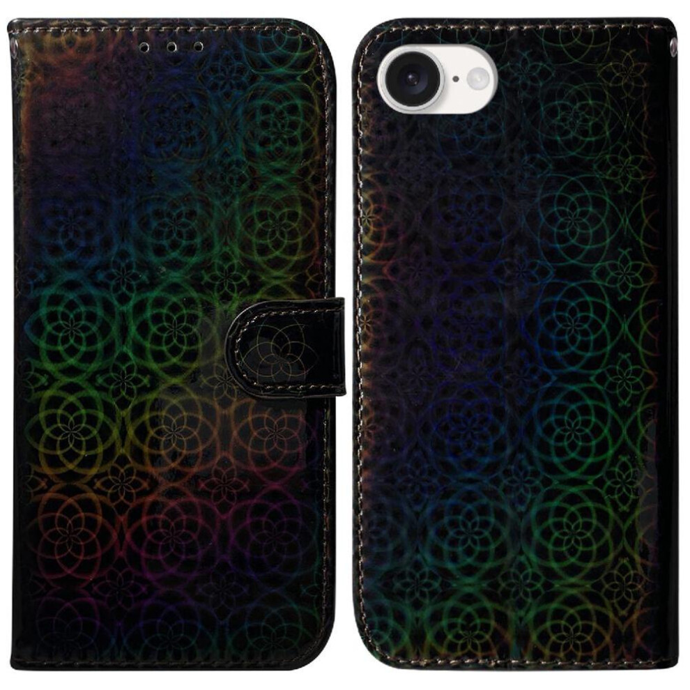 (Black) Flip Case For Iphone 16E Premium Pu Leather Glitter Colorful Wallet Case Card Slot Stand Holder Black 764549512188