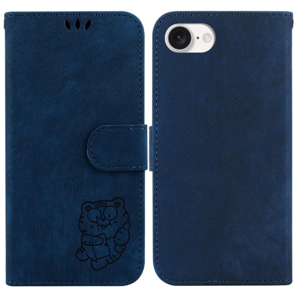 (Blue) Case For Iphone 16E Wallet Case Card Pocket Holder Cover Embossed Cute Tiger Flip Folio Blue 764549512287