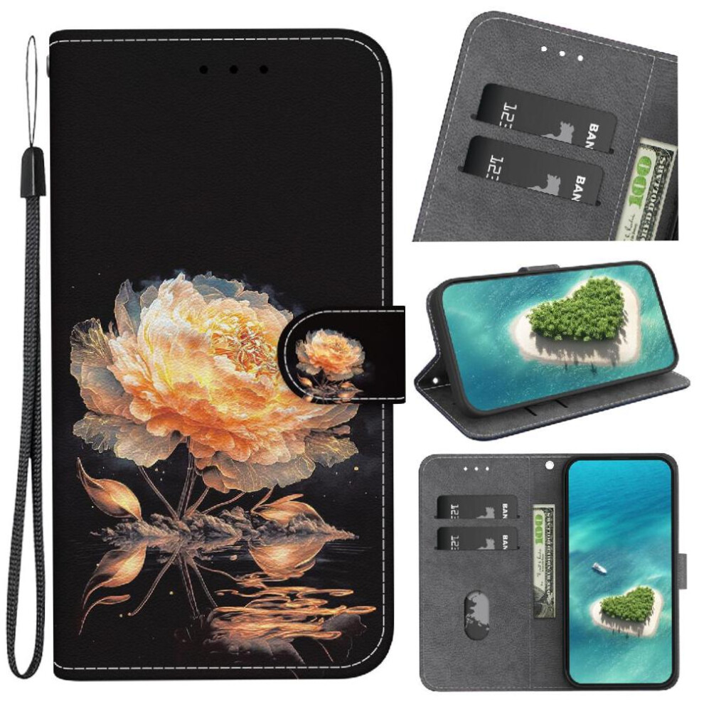 (C2) Case For Iphone 16E Card Slots Wallet Magnetic Closure Pu Leather Butterfly Flower Painted 764549512324