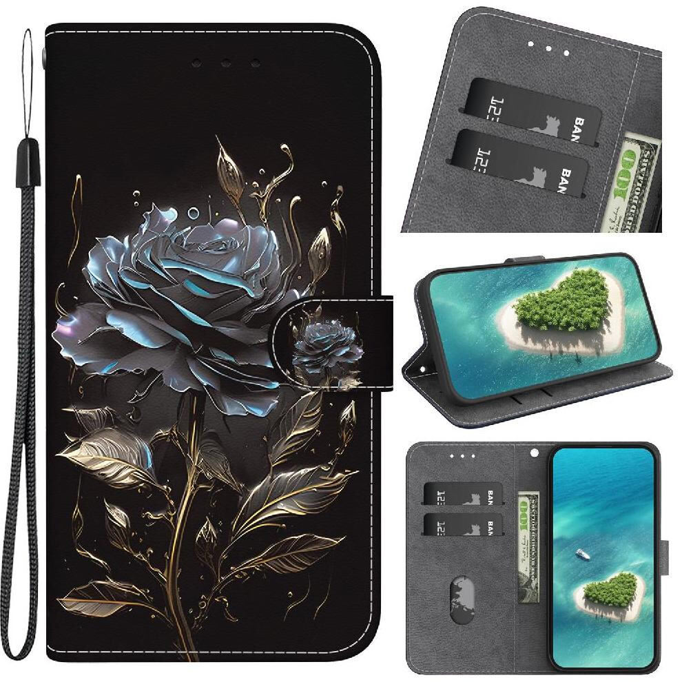 (C5 ) Case For Iphone 16E Card Slots Wallet Magnetic Closure Pu Leather Butterfly Flower Painted 764549512355