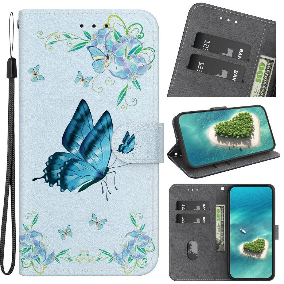 (C11 ) Case For Iphone 16E Card Slots Wallet Magnetic Closure Pu Leather Butterfly Flower Painted 764549512416