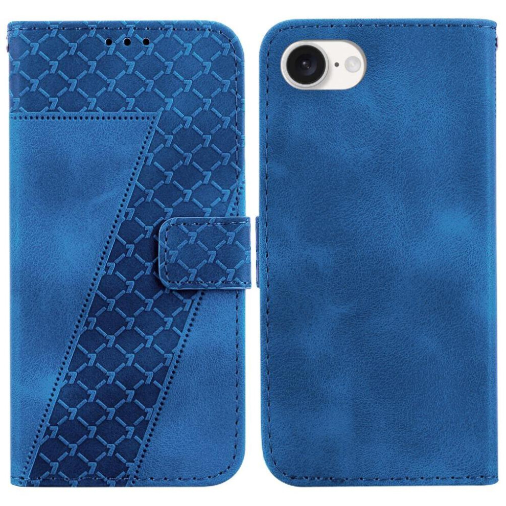(Blue) Phone Case For Iphone 16E Pu Leather Flip Folio Cover Card Slot Function Wallet Embossed Pattern Blue 764549512577