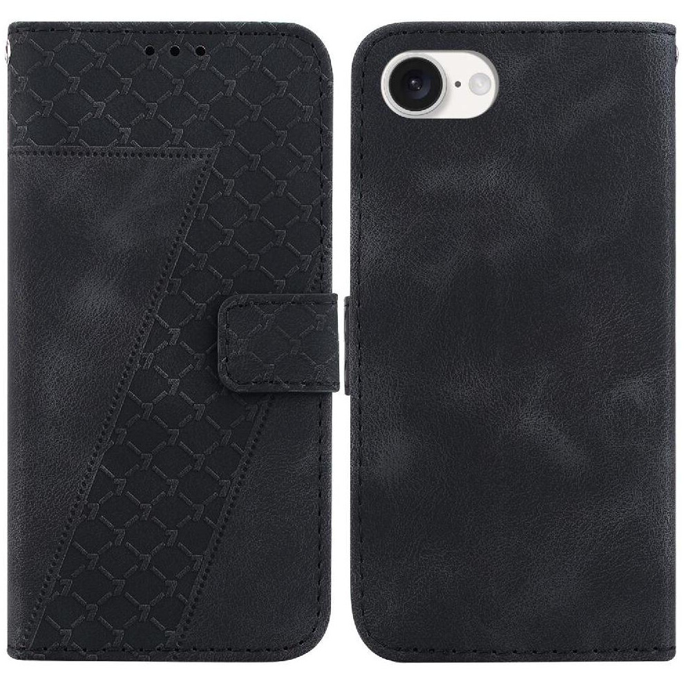 (Black) Phone Case For Iphone 16E Pu Leather Flip Folio Cover Card Slot Function Wallet Embossed Pattern Black 764549512591
