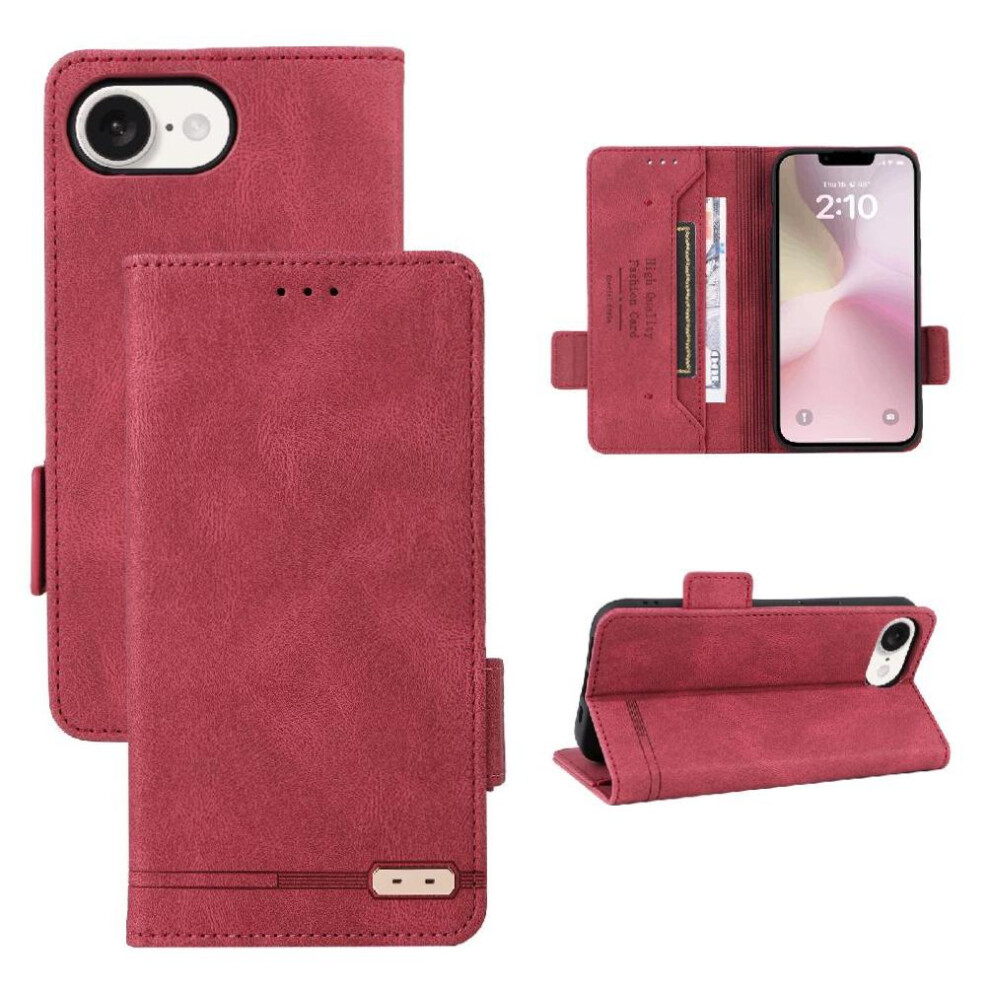 (Red) Flip Case For Iphone 16E Cover Kickstand Card Holder Magnetic Wallet With Buckle Red 764549512645