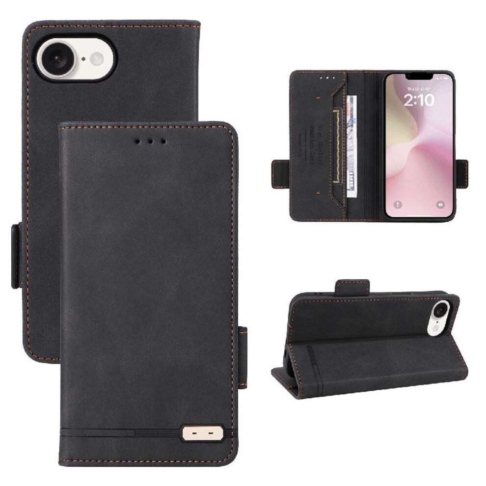 (Black) Flip Case For Iphone 16E Cover Kickstand Card Holder Magnetic Wallet With Buckle Black 764549512621