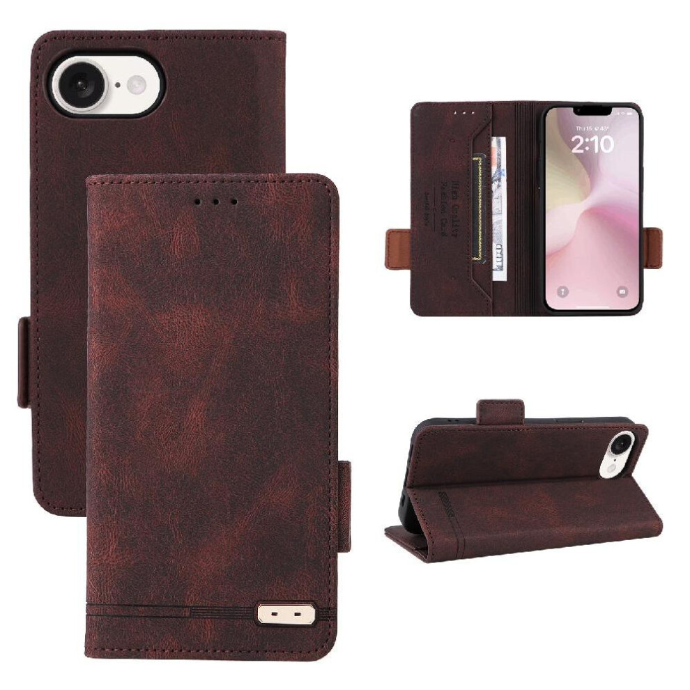 (Brown) Flip Case For Iphone 16E Cover Kickstand Card Holder Magnetic Wallet With Buckle Brown 764549512614