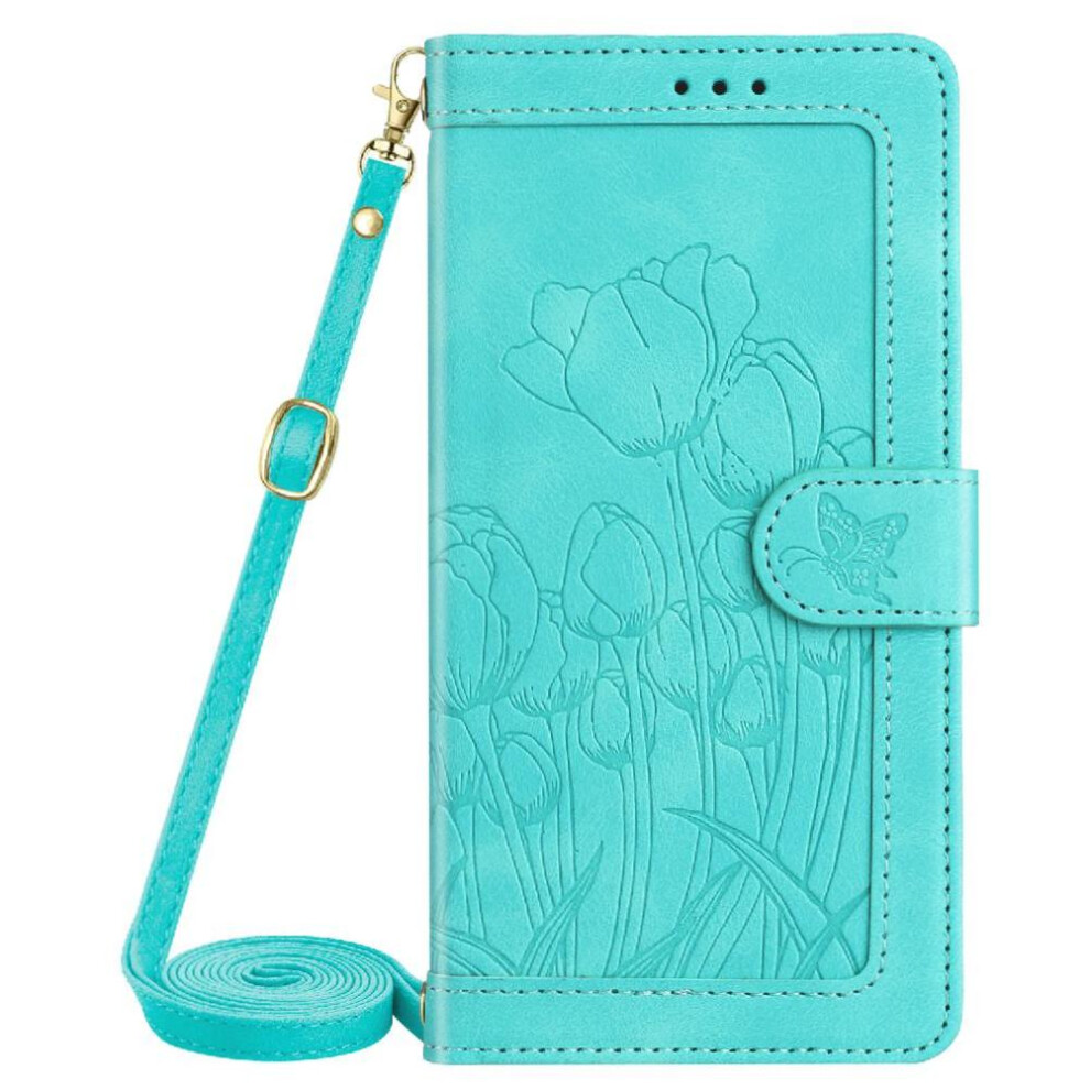 (Green) Fashion Wallet Case For Iphone 16E Pu Leather Tulip Embossed Flip Case Magnetic Closure Crossbody And Wrist Strap Kickstand Green 764549512836
