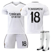 (24(130-140CM)) Comfortable 2425 Real Madrid Home TCHOUAMENI #18 Training Suit With Socks